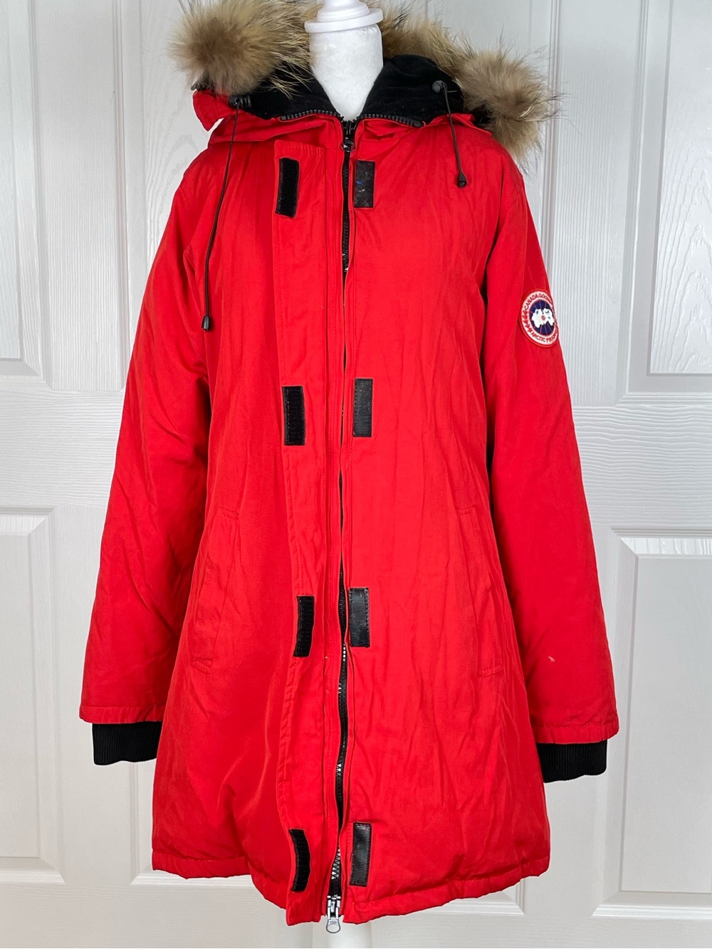 Canada Goose Red Parka with Fur-Trimmed Hood Size Large - Picture 6 of 14